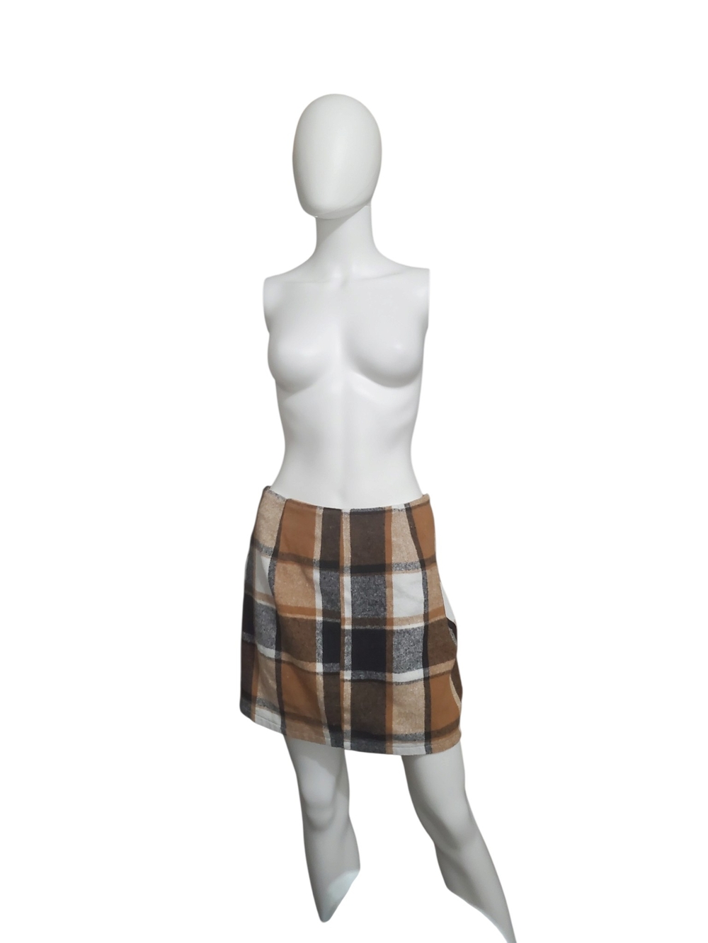 SHEIN Women’s Plaid A-Line High Rise Mini Skirt M Brown Black White Zip